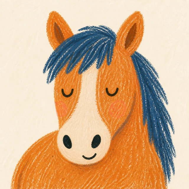 Expressive horse drawn in wax crayon