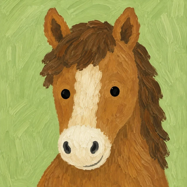 Playful horse in brushed folk art